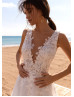 Beaded Ivory Lace Tulle V Back Fashionable Wedding Dress